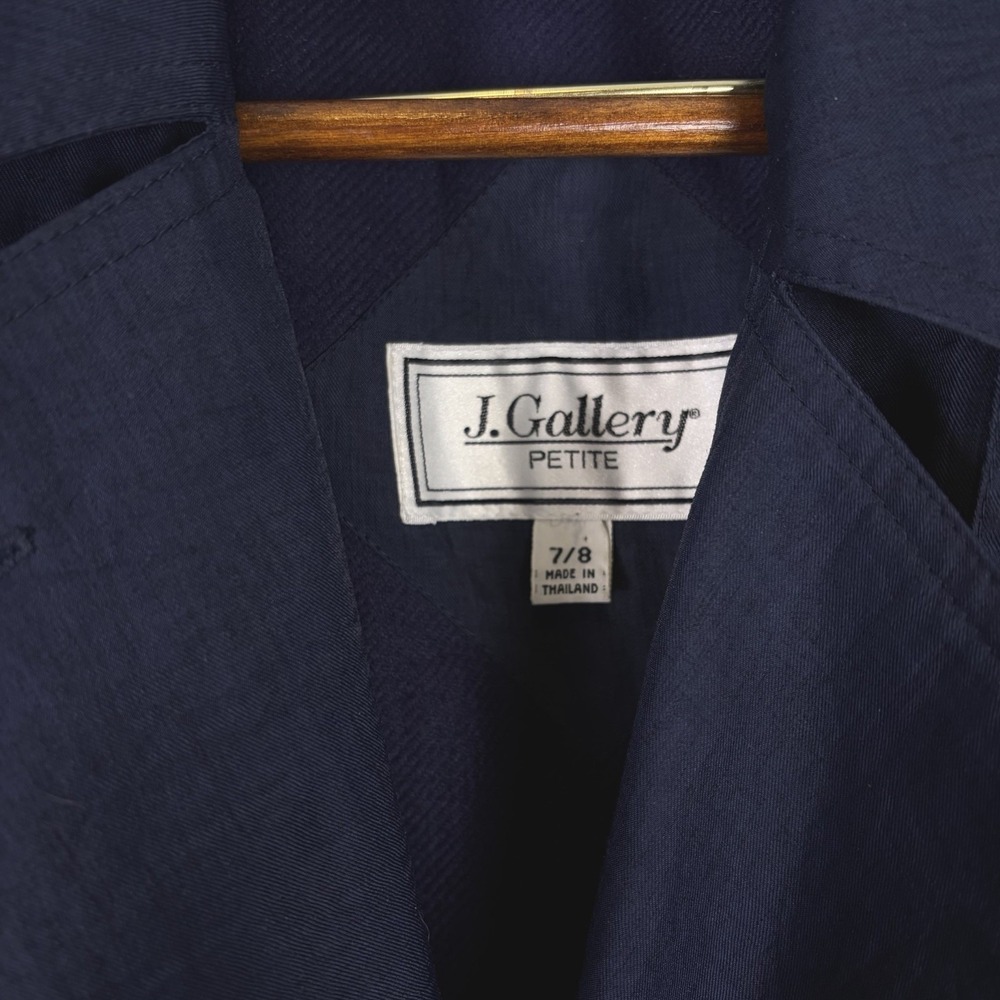 Vintage J. Gallery Woman's Trench Coat Size 7/8 Navy Blue 80's 90's Capsule - Picture 4 of 16